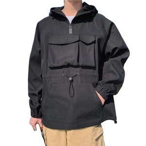 Chaqueta cortavientos impermeable de nailon y poliéster para hombre, chubasquero con capucha multibolsillo y media cremallera para invierno - Product Image 4