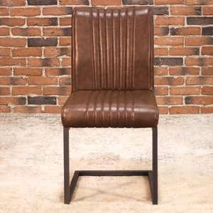 Meubles industriels de style vintage Chaise de salle à manger en cuir PU brun, chaise de restaurant - Product Image 1