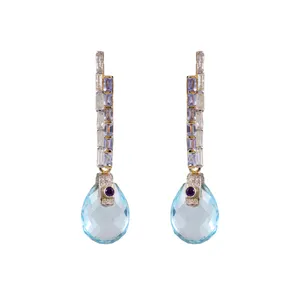 Real 925 Silver Diamond Dangle Earrings Dangle Earrings Blue Topaz Tanzanite Amethyst Drop Earrings Fine Jewelry Manufacturer