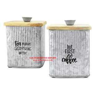 Decorative Metal Galvanized <b>Canister</b> <b>Sets</b> with Wooden Lid Home <b>Kitchen</b> Decorative <b>Canister</b> <b>Set</b> of 3 for Sale - Product Image 5