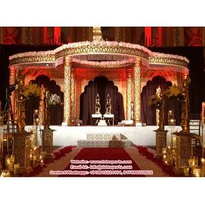 Ensemble de Mandap d'or traditionnel indien pour mariages inspiré décor de cérémonie hindoue décorations de pavillon de mariage en gros ensemble de Mandap - Product Image 1