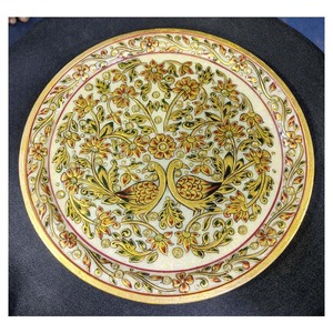 Home Decorative Natural Marble Antique Gold <b>Painted</b> Plate - Product Image 1