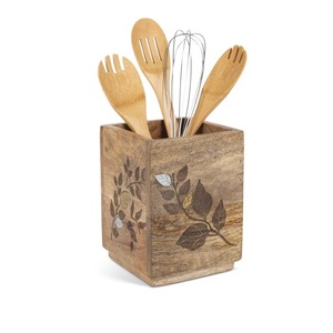 Premium Quality Customized Shape Home Kitchen Use <b>Cutlery</b> Holder With Golden Metal <b>Stand</b> Wood <b>Cutlery</b> Holder - Product Image 2