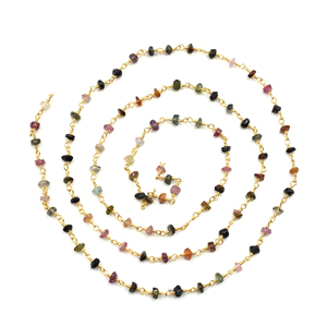 Cadena de Rosario de Turmalina Multicolor Facetada en Forma de Rondelle, 3mm, Latón, Chapado en Oro de 18K, Envuelta en Alambre, Vendida por Metro para Joyería - Product Image 2