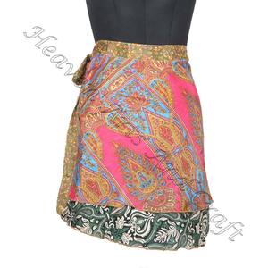 Venta al por mayor lote de minifaldas de Sari indio reciclado de Rajasthani diseño envolvente de talla grande para el verano - Product Image 3