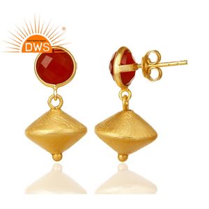 Red Onyx Gemstone Post Stud Pendiente Proveedor de joyería Chapado en oro 925 Plata esterlina Pendiente colgante Joyería - Product Image 3