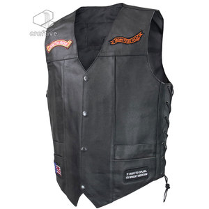 Gilet de moto personnalisé en cuir, brodé, avec lacets latéraux - Product Image 3