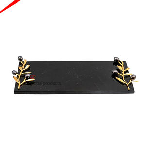 Bandeja de servicio de mármol negro de diseño, bandeja de servicio de bebidas de té con asas de Oliva de diseño personalizado - Product Image 1