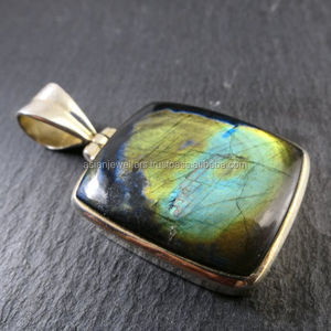 Pendentif en argent Sterling 925 et Labradorite pour femme, bijoux indiens faits à la main, pierres précieuses en or - Product Image 1