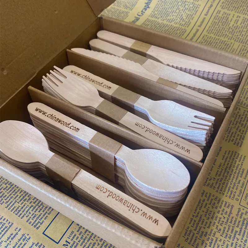 Compostable Disposable Wooden Cutlery / Spoon / Fork / Knife Wedding Birthday Party Utensils with printing