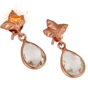 Boucles d'oreille en cristal naturel, en argent Sterling plaqué or Rose, pour fabrication de bijoux, Design de feuille, livraison gratuite - Product Image 2