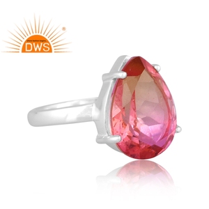 Handmade Fine Sterling Silver Natural Bio Pink Doublet <b>Quartz</b> Gemstone Stackable Wedding Party <b>Ring</b> - Product Image 3