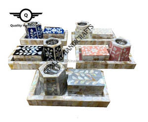 Plateau multifonctionnel classique en nacre incrustée motif chevron, artisanat de haute qualité, ensemble brûleur d'encens, décoration d'intérieur - Product Image 4