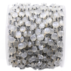 Màu xám Chalcedony đồng xu hình kinh Mân Côi dây bọc chuỗi sterling bạc đen oxy hóa mạ đồ trang sức làm bằng đá <span class=keywords><strong>t</strong></span>ự nhiên chấ<span class=keywords><strong>t</strong></span> liệu - Product Image 1