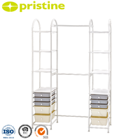 Porte-manteau autoportant moderne en fer robuste avec 1 étagère et tiroirs – Unité de rangement gain de place pour salon, chambre et mobilier de maison