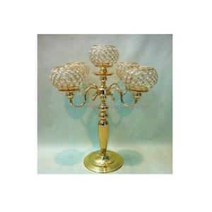 Candelabros de cristal de 5 brazos hechos a mano, centros de mesa elegantes de ESTILO PILAR de aluminio y Metal chapado en oro para bodas y uso doméstico - Product Image 4