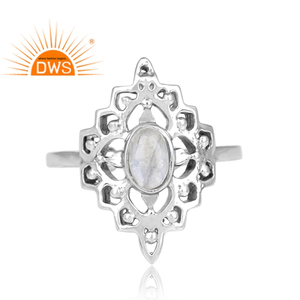 Antique <b>925</b> Sterling <b>Silver</b> Rainbow Moonstone Boho Ethnic <b>Ring</b> Oxidized Jewelry Supplier Classic Collection - Product Image 2