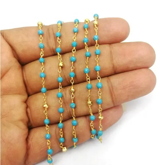 Turquoise En Goud Pyriet Edelsteen Facet Ronde Kralen Ketting