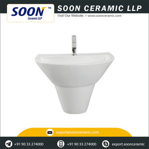 Soon Brand Good Quality Modern Wash <b>Basin</b> with Half Pedestal 9L Capacity Single Hole Faucet Mount at Wholesale Price From India - Product Image 3