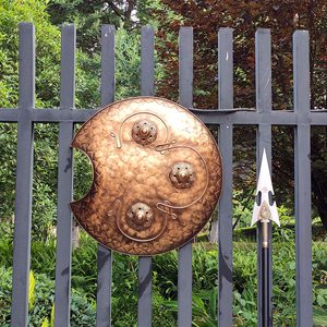 โล่ยุคกลางโรมัน โล่กรีกโบราณ โลหะทำมือ สำหรับชุดนักรบอัศวิน ของเล่นต่อสู้ ของเล่นฮาโลวีน งานฝีมือคาลวิน - Product Image 5