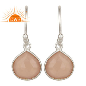 Faceted Rose Chalcedony Gemstone Earrings Wholesale Fine Sterling 925 Silver Bezel Set Dangle Earrings Jewelry - Product Image 1