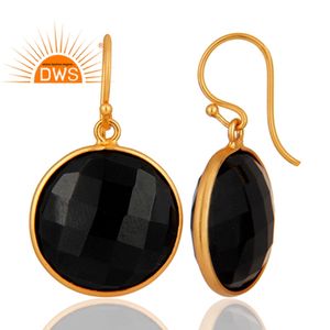 Boucle d'oreille pendante en onyx noir, argent 925 plaqué or jaune, fabricant de bijoux - Product Image 2