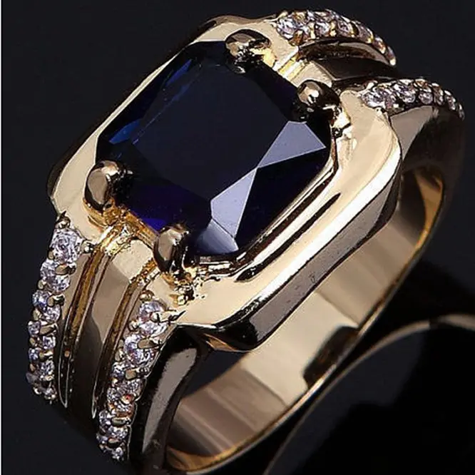 Fashionable Men's Women's Blue Sapphire 14K Yellow Gold Filled Wedding Rings