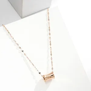 Collar de cadena de labios con abalorio de tambor de oro rosa de acero inoxidable para mujer, regalo delicado