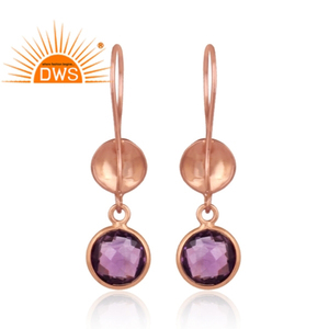 การออกแบบแผ่นดิสก์ค้อนโรสโกลด์ชุบเงินลดลงต่างหูเครื่องประดับผู้ค้าส่งพลอยอเมทิสต์ธรรมชาติผู้จัดจำหน่ายเครื่องประดับ - Product Image 3