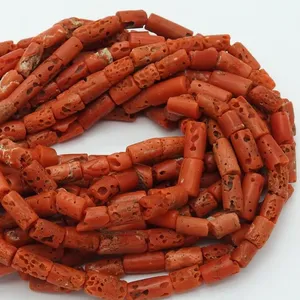 Red Coral Smooth Tube,drum,cylinder Bead,handmade,loose Stone,necklace,wholesaler,supplies 16inch 12x6to7x6mm Approx 100%natural