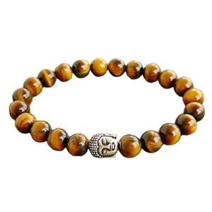 Bracelet élégant en agate de style Feng Shui avec œil de tigre et tête de Bouddha, bracelet en perles de pierres précieuses polies pour la guérison, bijoux - Product Image 1