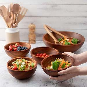 Cuencos para Servir Ensaladas de Madera de Acacia Hechos a Mano, Técnica Pulida, Aptos para Alimentos, para Cereales o Sopa - Product Image 2