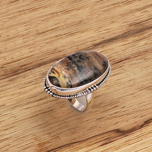 Anillo de jaspe natural hecho a mano de plata de ley con piedras preciosas de cabujón, joyería de moda para mujer para boda, venta al por mayor - Product Image 2