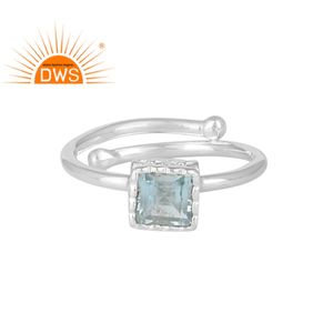 สแควร์ตัดสีฟ้าบุษราคัมแหวนพลอยเครื่องประดับชุดผู้ผลิตแหวนเงินสเตอร์ลิงปรับมงกุฎผู้จัดจำหน่ายแหวน - Product Image 2