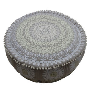 Dernière tendance Pouf pour un design d'intérieur unique Pouf à broderie Pouf personnalisé fait à la main en coton indien brodé rond blanc - Product Image 1
