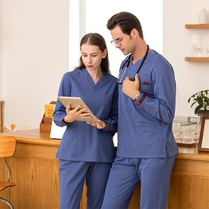 Scrub Suit Hot Selling Hospital Short Sleeve Scrub Suit Solid Color Medical Uniform Scrubs - Product Image 2