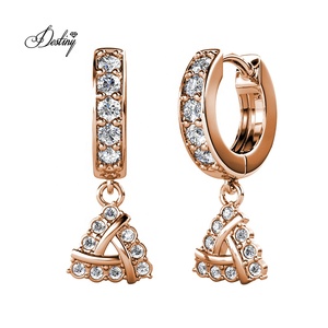 Pendientes Geométricos Triangulares con Cristales de Swarovski, Hipoalergénicos, <span class=keywords><strong>Plata</strong></span> de Ley 925 Daisini - Product Image 1