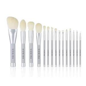 Vonira Beauty Collections 15 Piece Magnetic Stand Makeup Brush Set With Stand Silver Grey Handle Bio-Tech Nano Synthetic Hairs