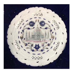 Incrustation de marbre italien blanc exclusif Taj Mahal plaque Miniature - Product Image 1