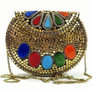 Venta al por mayor mujeres madre perla incrustaciones Metal bolso/bolso de mano/señoras monedero cubierta cierre playa estilo India calidad artesanías - Product Image 3