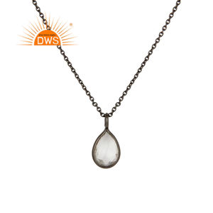 Pear Shape Crystal Quartz Pendant Jewelry Supplier Designer Black Oxidized 925 Silver Pendant Chain Necklace - Product Image 1
