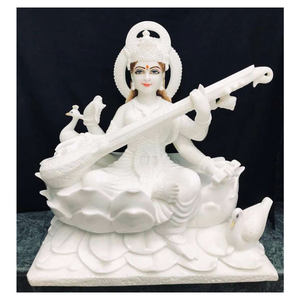 หินอ่อนสีขาวอย่างเต็มที่สีขาวพระสรัสวดีมาตารูปปั้นนั่งอยู่บนดอกบัว - Product Image 1