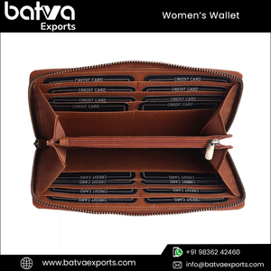 Best Selling <b>Women's</b> Vintage Style Genuine Leather RFID Blocking <b>Card</b> <b>Holder</b> <b>Wallet</b> with Long Zipper Top Logo Design PVC - Product Image 5