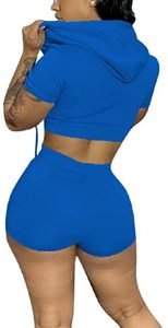 Conjunto de Top corto de manga corta con capucha para mujer, cómodo, 100% poliéster, transpirable - Product Image 3