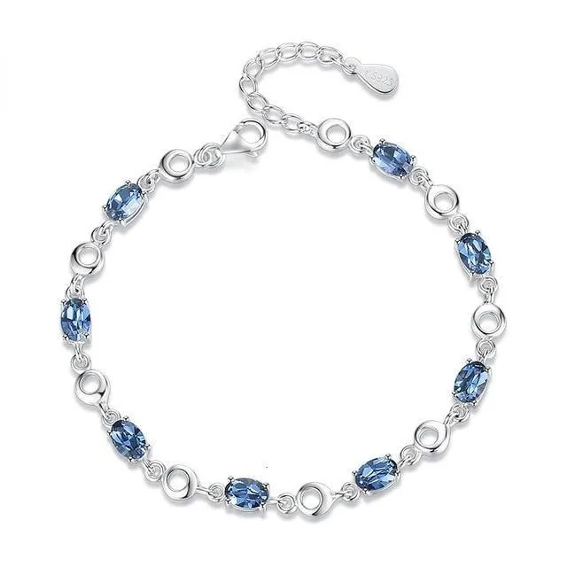 Custom Wholesale Personalization Zirconia Sparkling Premium Minimalist Diamond Jewelry 925 Sterling Silver Blue Stone Bracelet