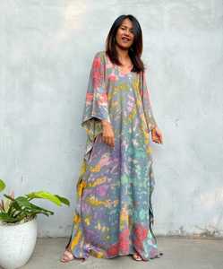 Empate tinte Kaftan DE LA PLAYA vestido Maxi largo del vestido azul Maxi Long Resort caftán Kaftan verano vestido de Ajuste flojo - Product Image 2