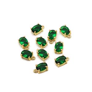 Magnifique pierre précieuse en quartz émeraude taille ovale 5x7mm, plaqué or, sertie à griffes, pour connecteurs de pendentifs et boucles d'oreilles, fourniture de bijoux - Product Image 1