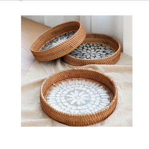Bandeja de mimbre tejida para decoración de sala de estar, cesta redonda de mimbre con asas, el más vendido de Vietnam - Product Image 1