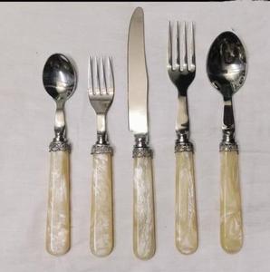 Juego de cubiertos de lujo de diseñador de acero inoxidable con plata de piedra de ágata real en cubiertos Vajilla de acero inoxidable - Product Image 4