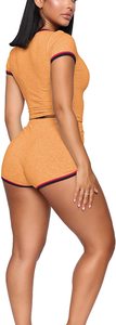 Conjunto de camiseta y pantalón corto de punto para mujer, conjunto de dos piezas de manga corta - Product Image 4